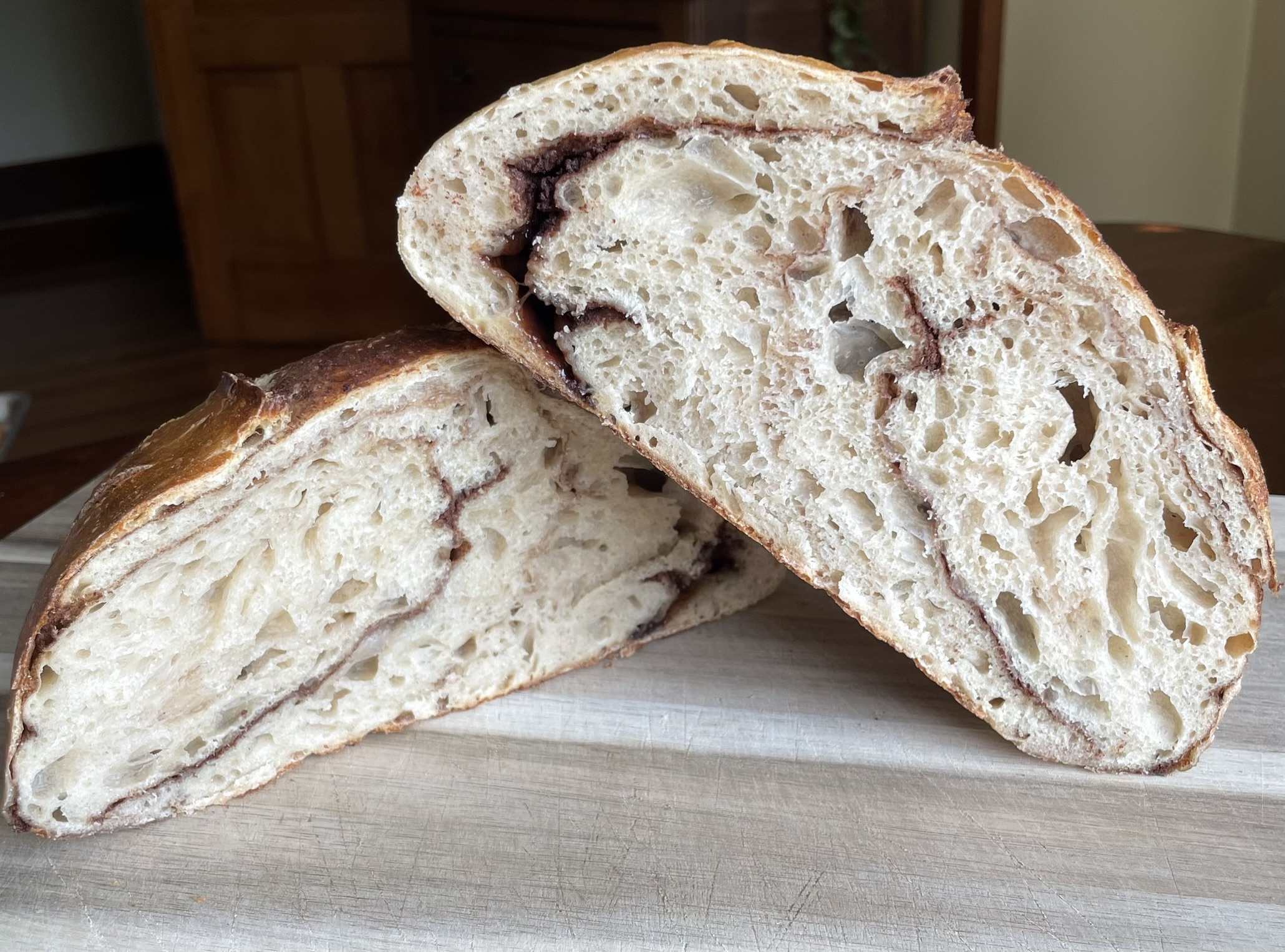 Cinnamon brown sugar sourdough cross section