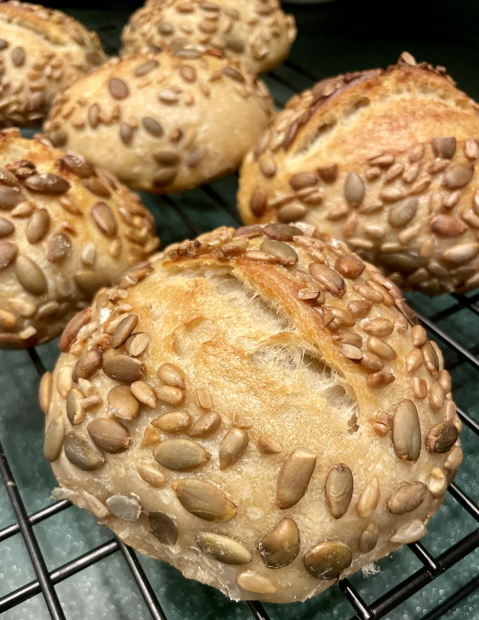 Wild Nunn Bakery sourdough dinner rolls on cooling rack