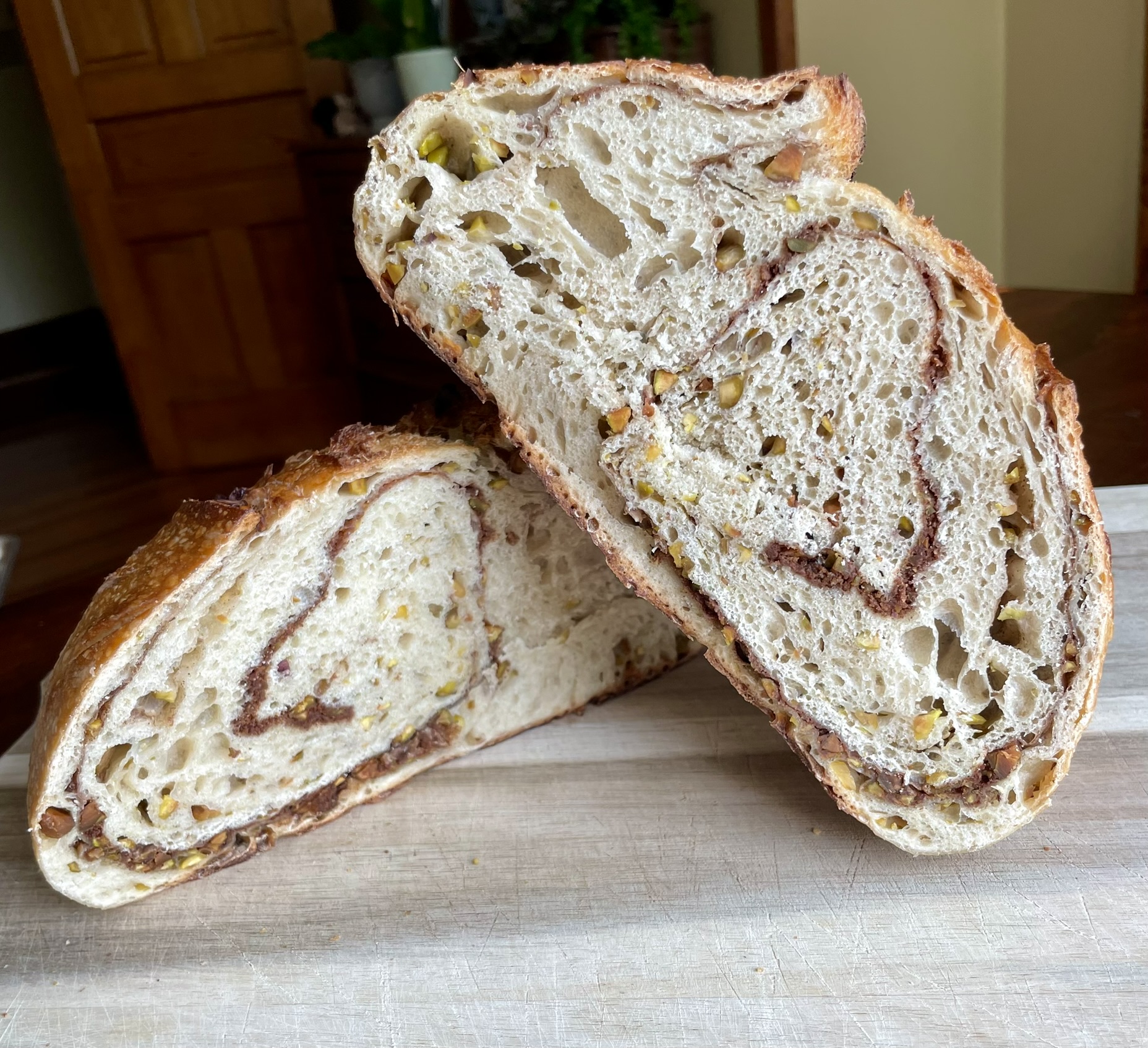 Honey pistachio sourdough cross section